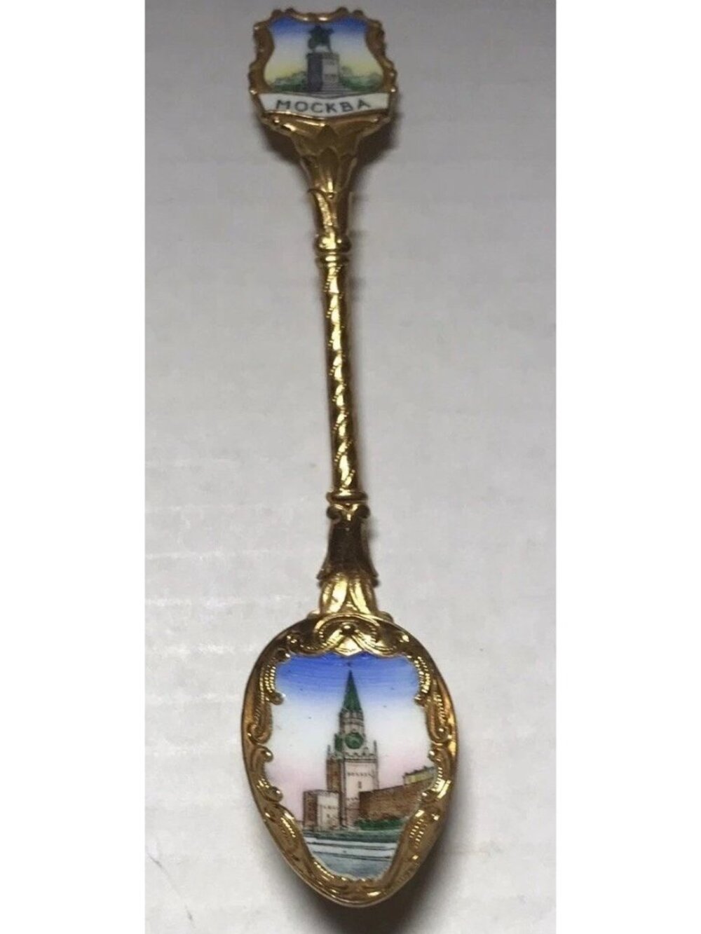 Vintage Mockba Moscow Russia Souvenir Spoon Enameled Top And Bowl